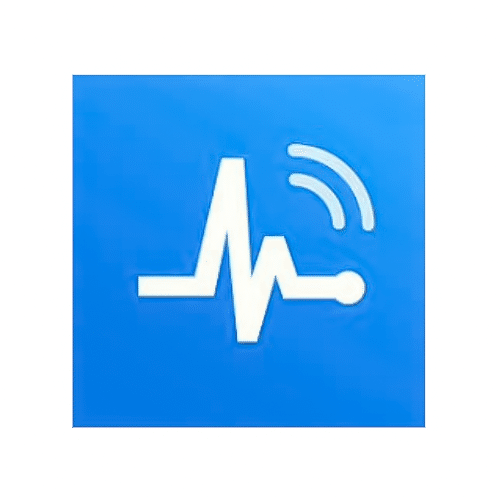 Icône bleue: rythme cardiaque et ondes Wi-Fi.